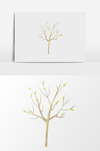 手绘绿叶小树插画元素图片