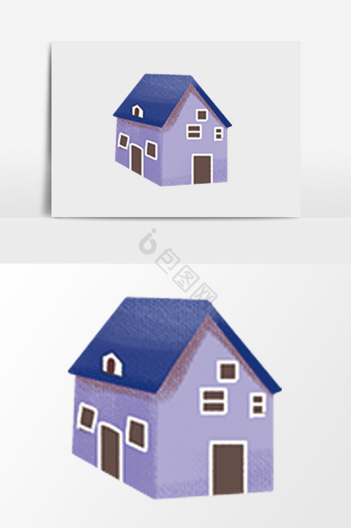 蓝顶小屋插画图片