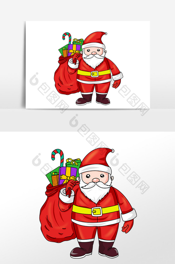 手绘圣诞节背礼物袋圣诞老人插画素材