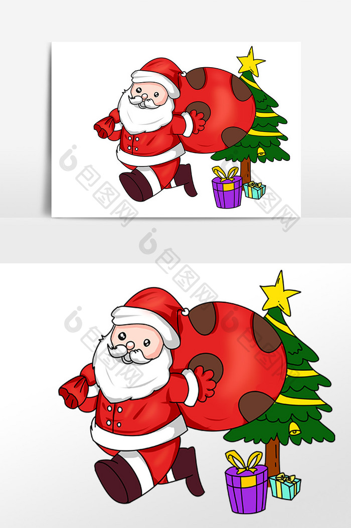 手绘圣诞节背礼物圣诞老人插画素材