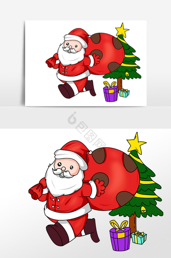 圣诞节背礼物圣诞老人插画图片