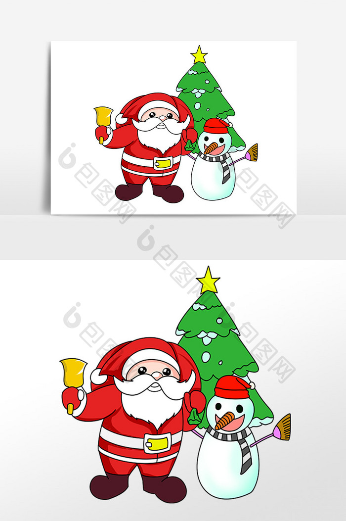 手绘圣诞节圣诞老人雪人插画素材