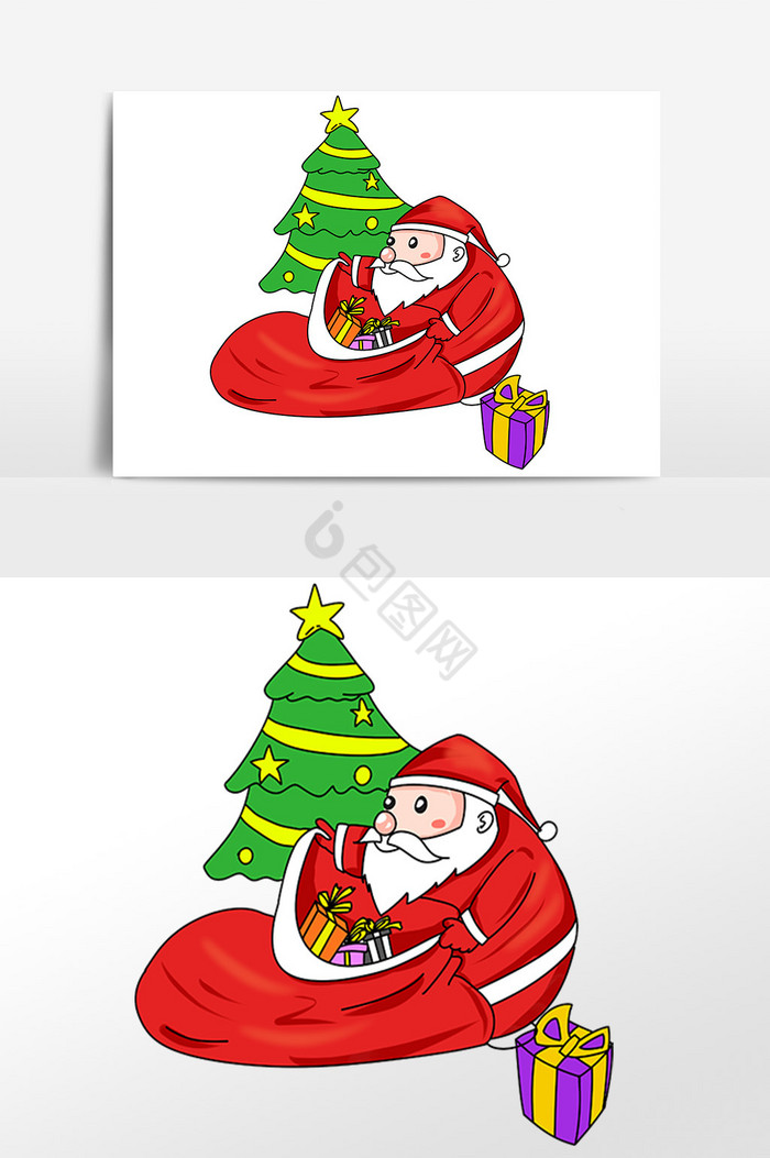 圣诞节发礼物圣诞老人插画图片