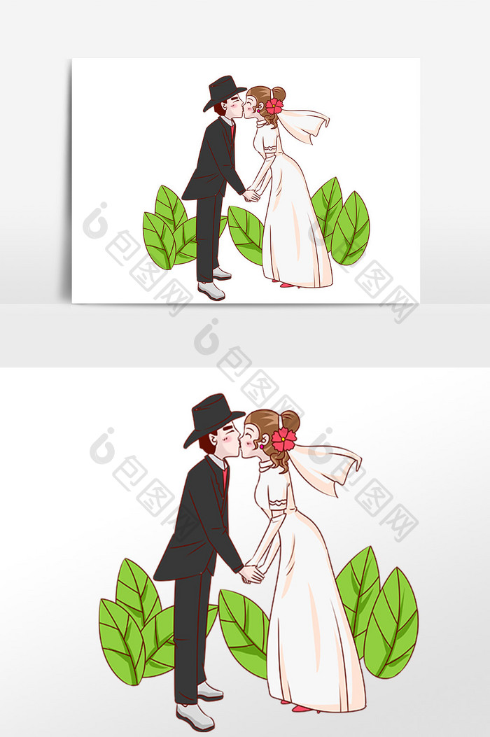 西式婚礼亲吻新郎新娘插画素材