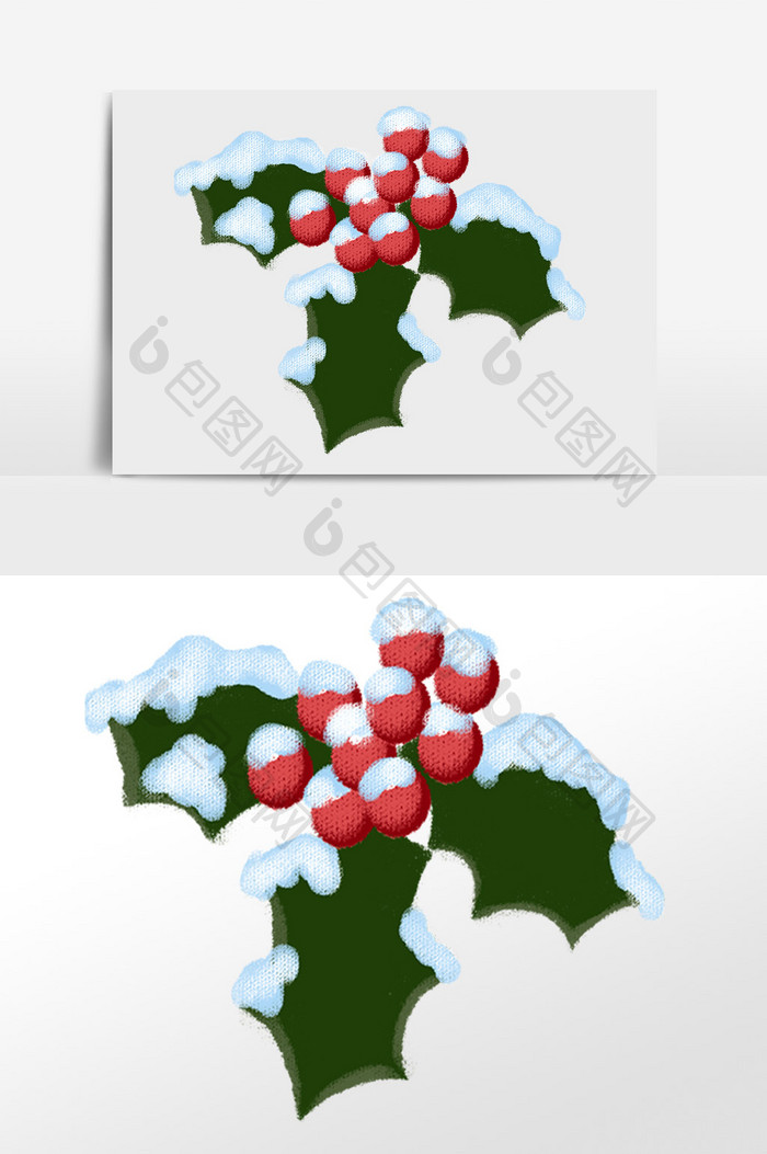 手绘圣诞节大雪覆盖圣诞果插画元素