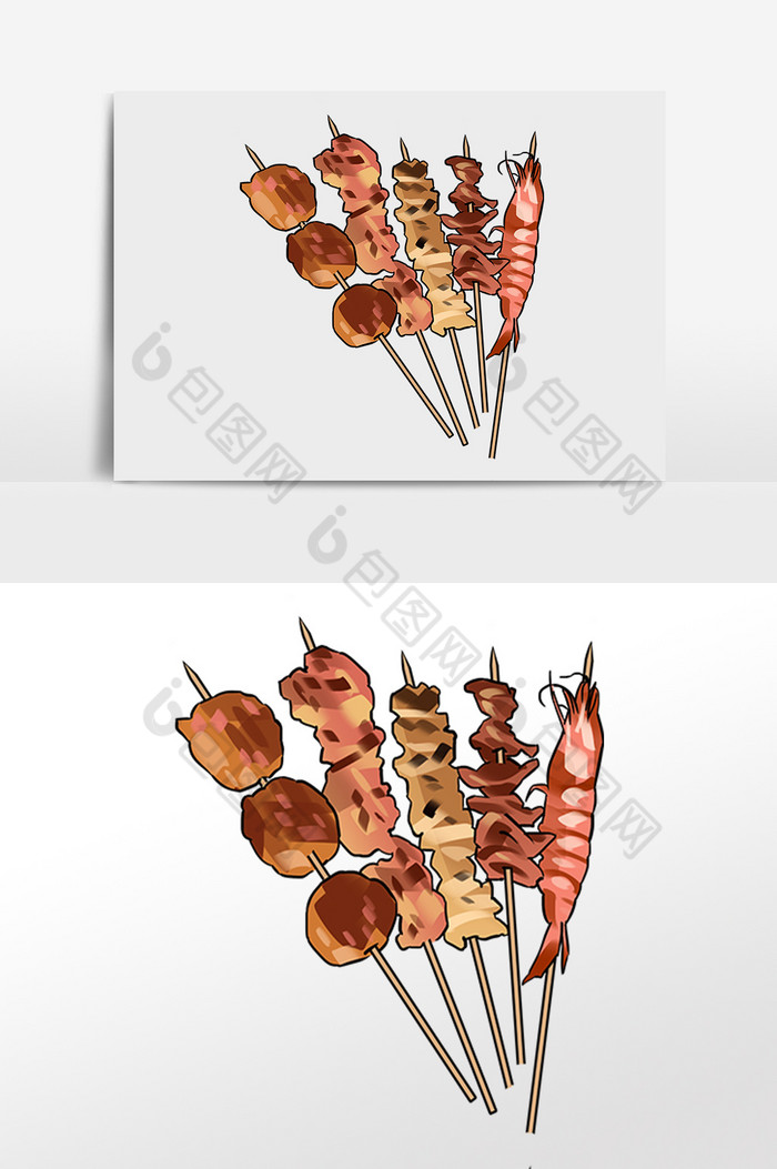 手繪美食中國烤串插畫元素