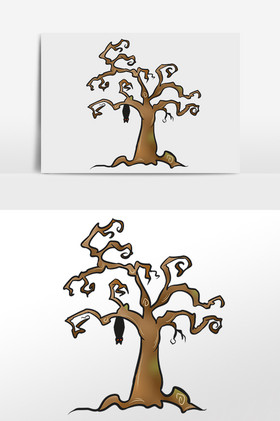 万圣节枯树树干插画图片