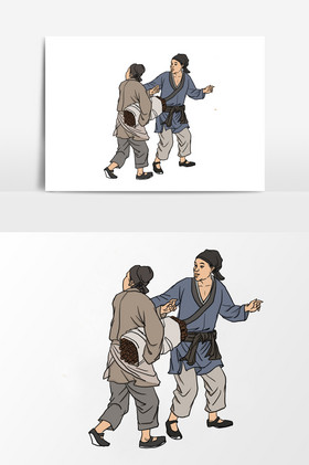 淡彩中国民风的古代谈笑的路人元素图片