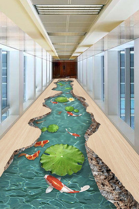 3d立体鱼塘荷叶地板画