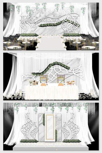 现代简约白色小清新主题婚礼舞台效果图图片