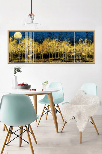 文艺金色森林晶瓷风景客厅床头酒店装饰画图片