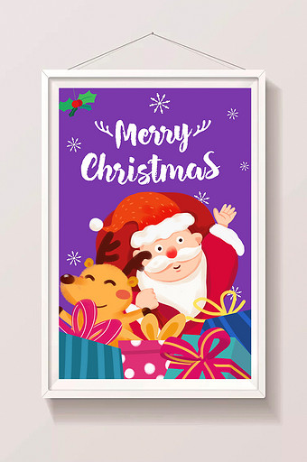 2019新年圣诞节老人节日派发礼物插画图片