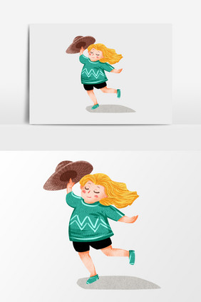 手绘跳舞小女孩插画元素