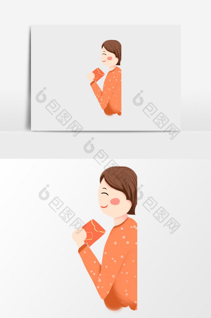 手绘笑脸女人插画元素