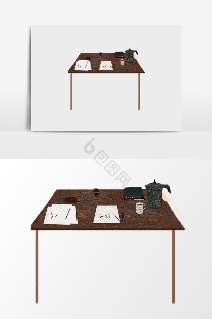 桌子静物插画图片