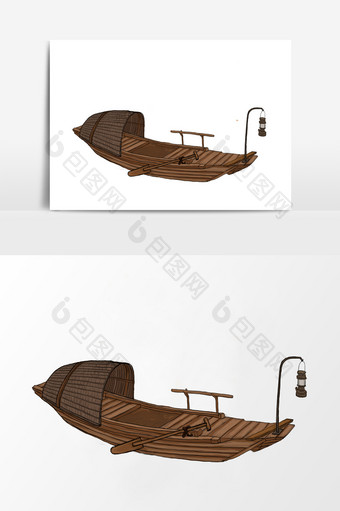 淡彩民风的古代小渔船元素图片