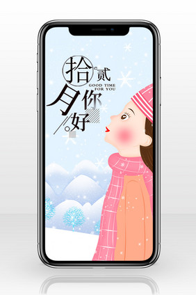 冬天大雪十二月你好手机海报