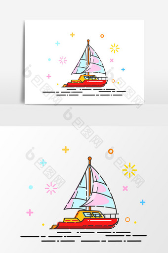 卡通帆船手绘设计元素图片