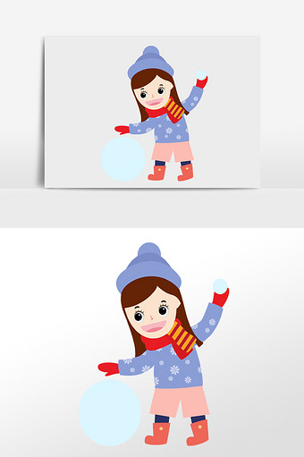 可爱卡通冬天小女孩堆雪人插画人物素材图片