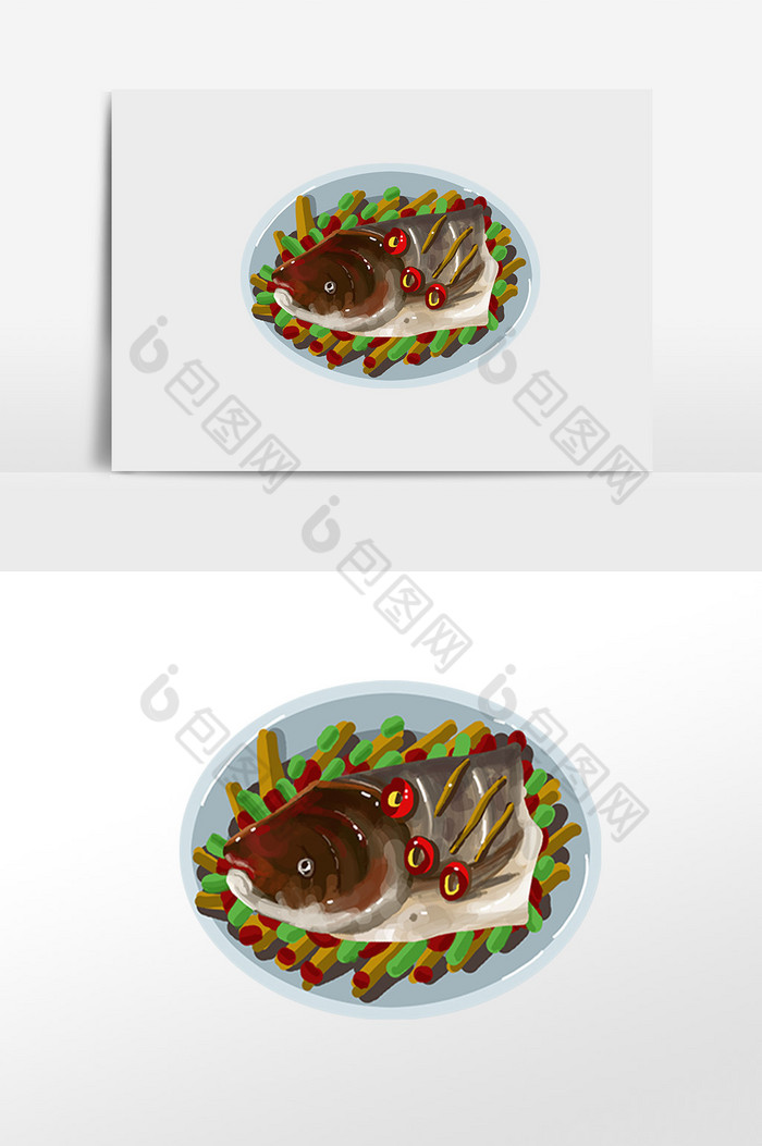 美味剁椒鱼头插画