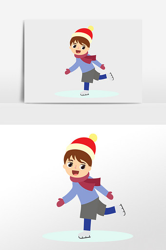 可爱卡通冬天小男孩滑冰溜冰插画人物素材图片