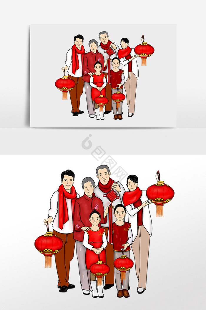 新年春节拍全家福插画图片