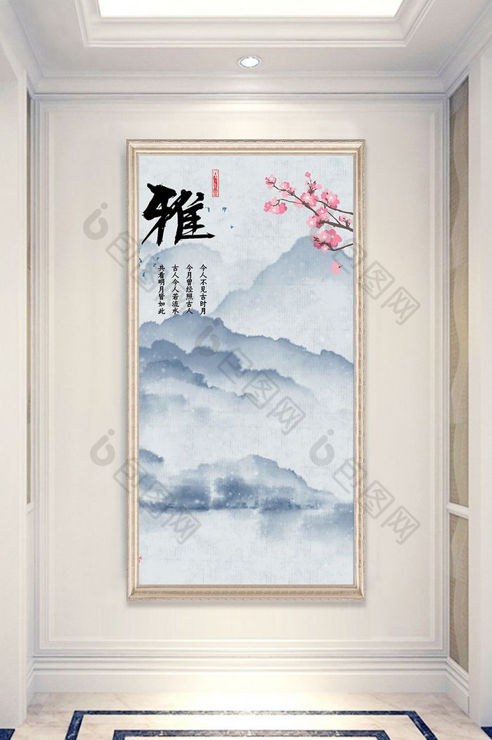 中式手绘梅花工笔花鸟玄关背景墙装饰画