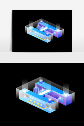 C4D光效H字建筑PSD元素