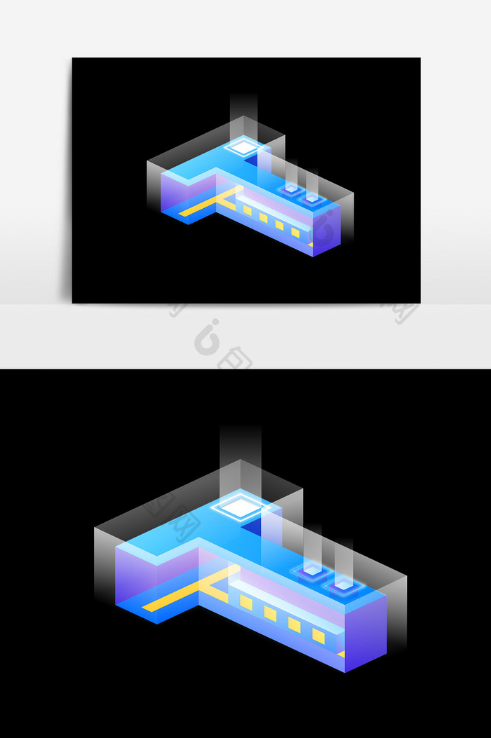 C4D光效T字建筑PSD元素