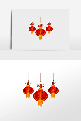 手绘大红灯笼中国年元素图片