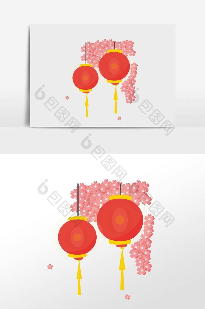 手绘卡通中国年灯笼花朵元素