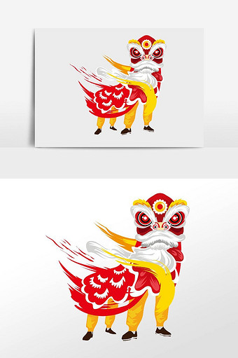 手绘中国风中国年舞狮元素图片