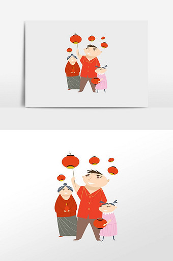 手绘卡通中国年家人元素图片