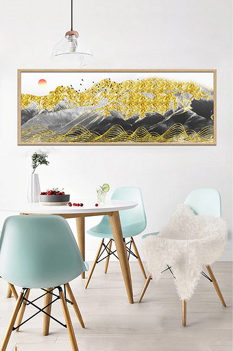 新中式金色山水风景唯美装饰画图片