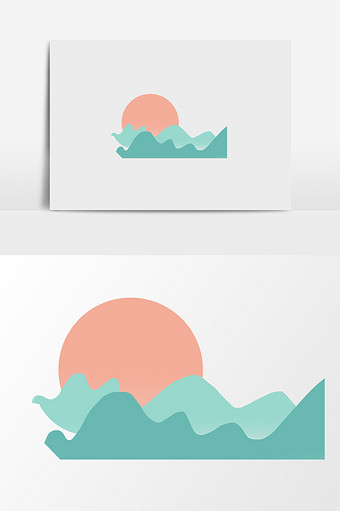 手绘一轮红日插画元素图片下载