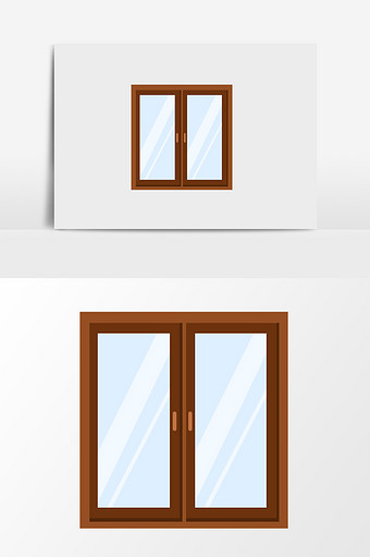 手绘双开窗户插画元素图片下载