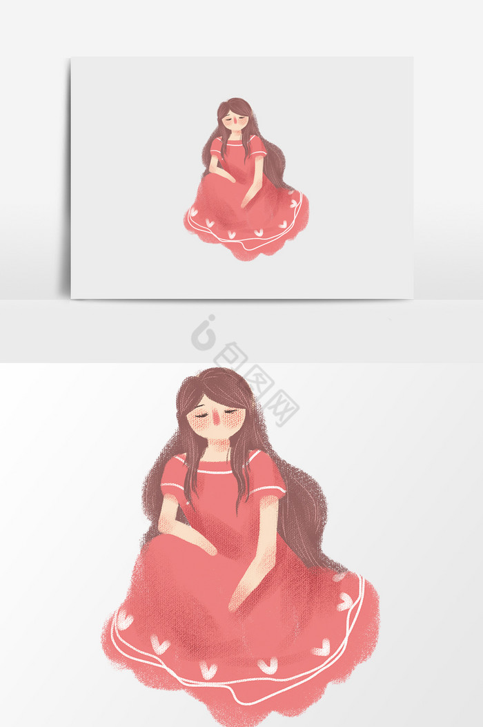 红裙美女插画图片