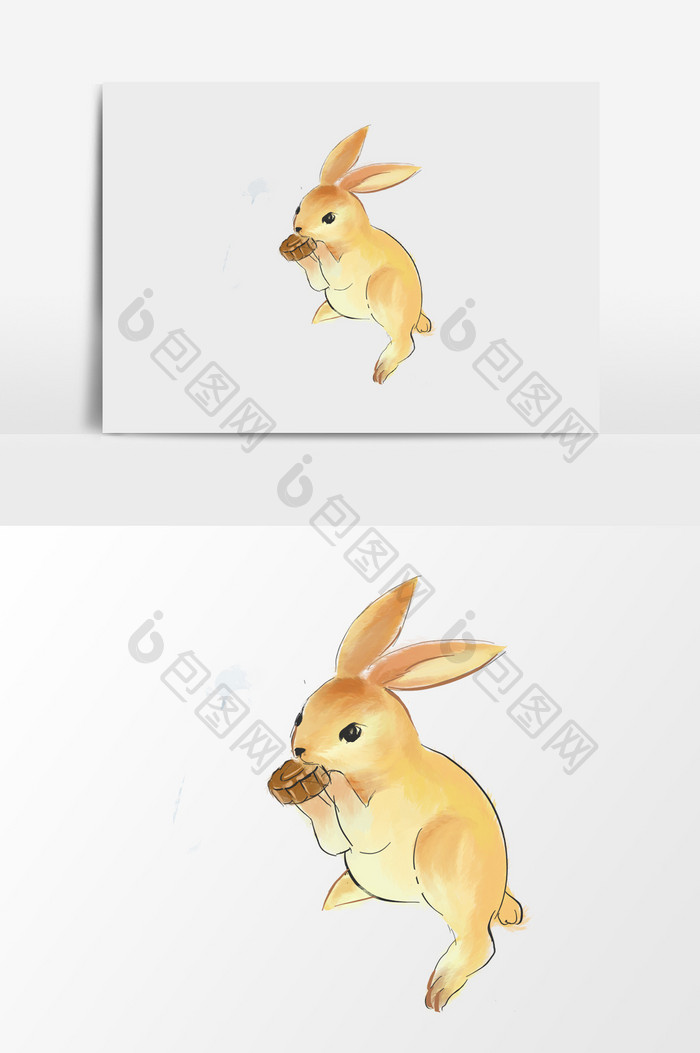 手绘黄色兔子插画元素