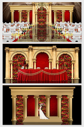 红色高端玫瑰巴洛克主题婚礼效果图图片