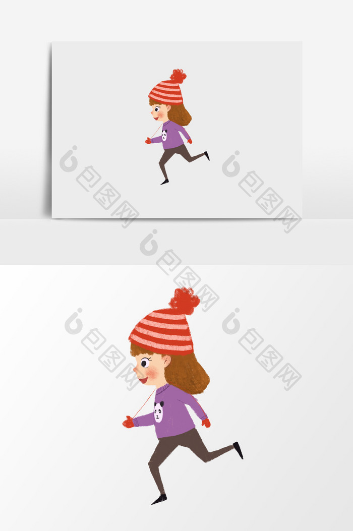 手绘跑步儿童插画元素