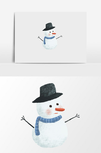 手绘戴帽子雪人插画元素图片