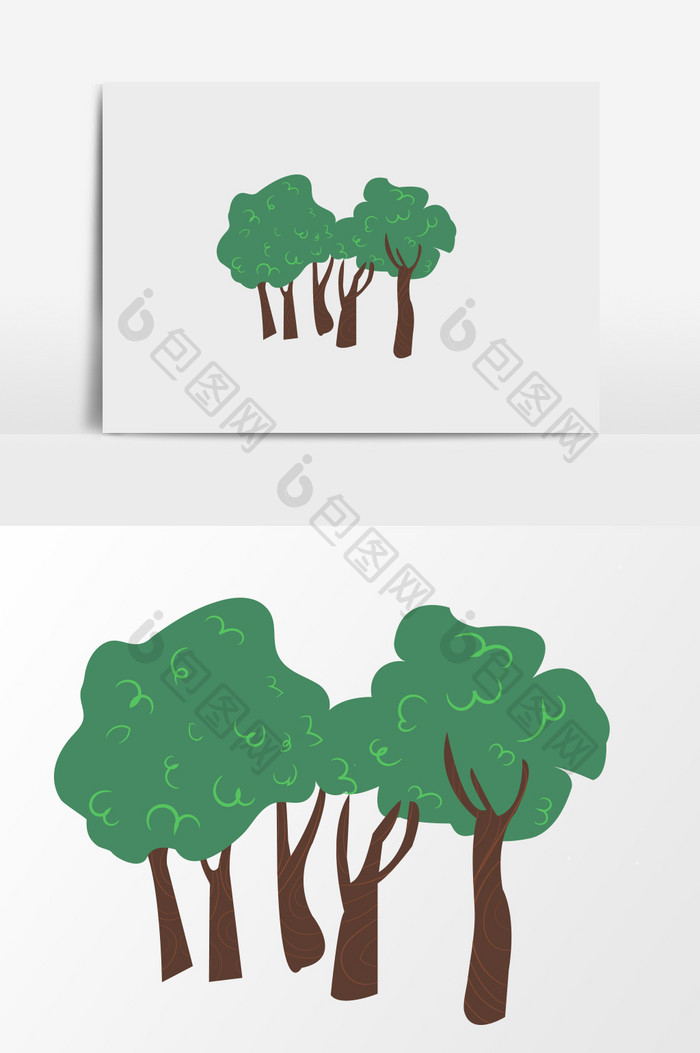 手绘绿树成荫插画元素