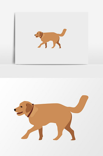手绘散步的黄狗插画元素图片