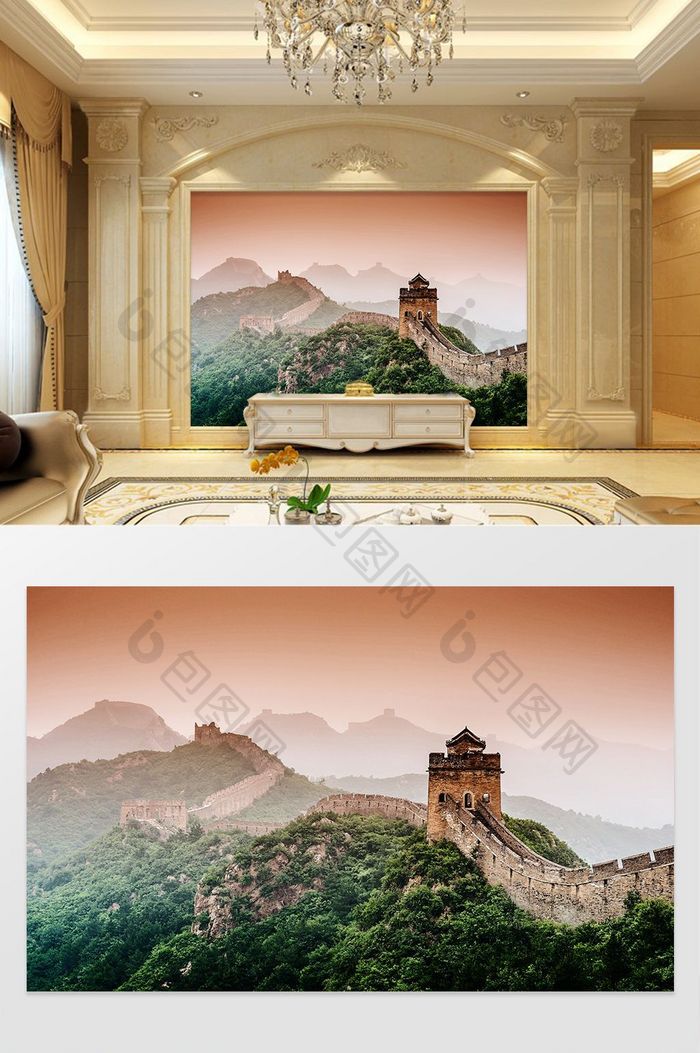 中国风水墨万里长城江山如画背景墙