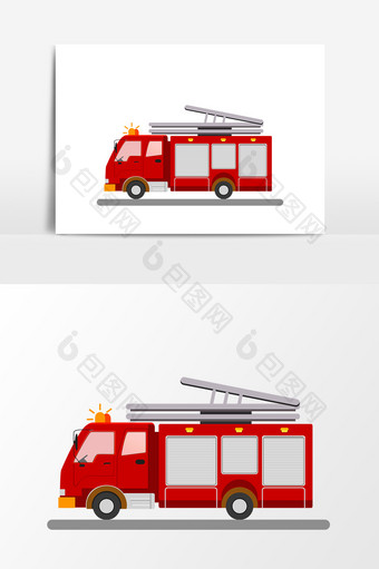 卡通消防车设计元素手绘图片