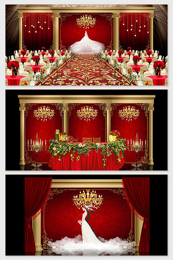 酒红色欧式花纹描边宫廷式婚礼效果图图片