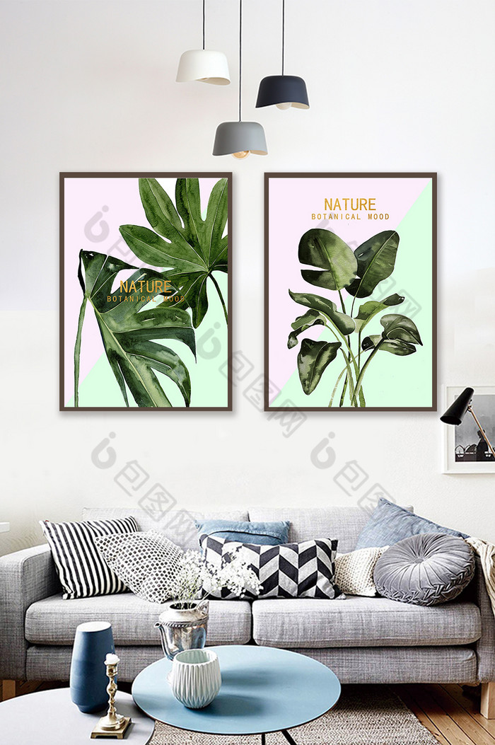 小清新绿植装饰画北欧植物手绘叶子装饰画图片图片
