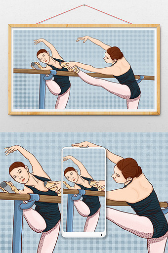 练功房芭蕾女孩刻苦练习压腿图片下载