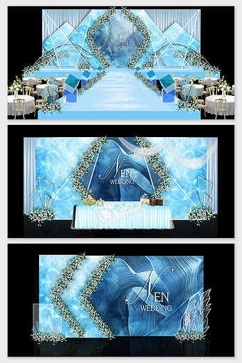 韩式简约蓝色系主题婚礼效果图图片