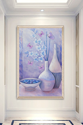 现代欧式纯手工绘画静物油画花瓶玄关装饰画图片